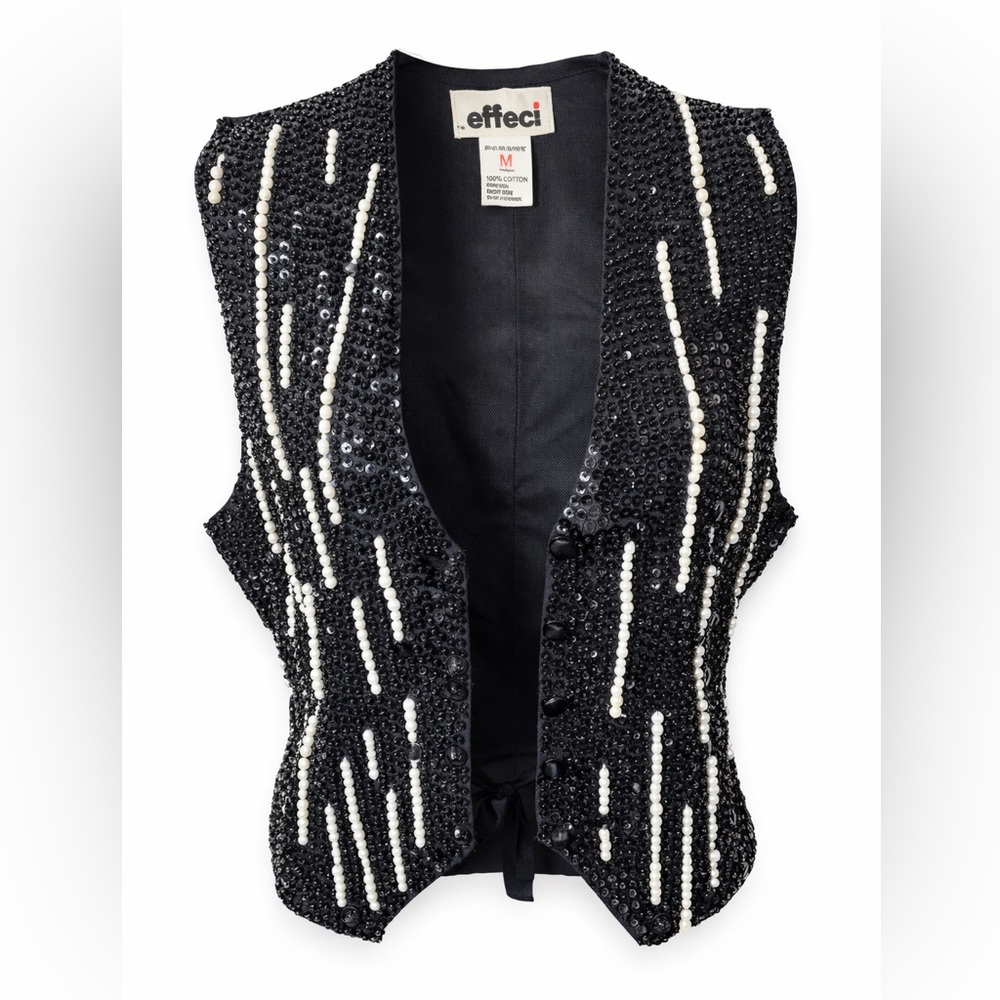 effeci Black Sequin & Pearl Embellished Vest